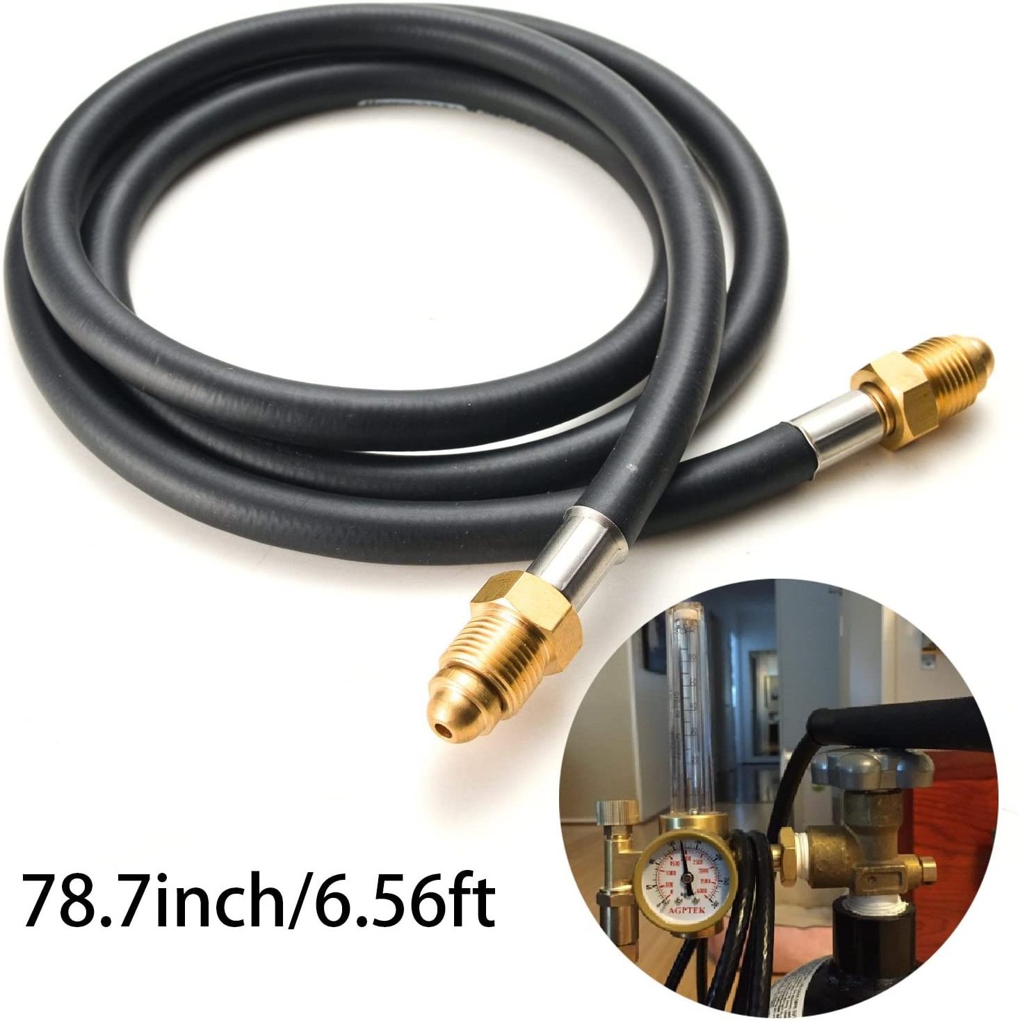 Gas Hose, Argon CO2 Flow Meter Regulator Hose Mig Tig 6.56ft Hose Is Standard UNF 5/8 inch with Inert Gas Fitting