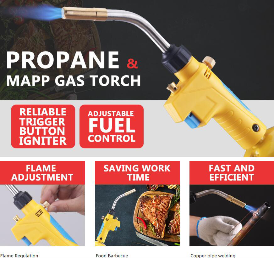 Copper Pipes Propane Torch Trigger Start Mapp Gas Torch HVAC Soldering Brazing Torch