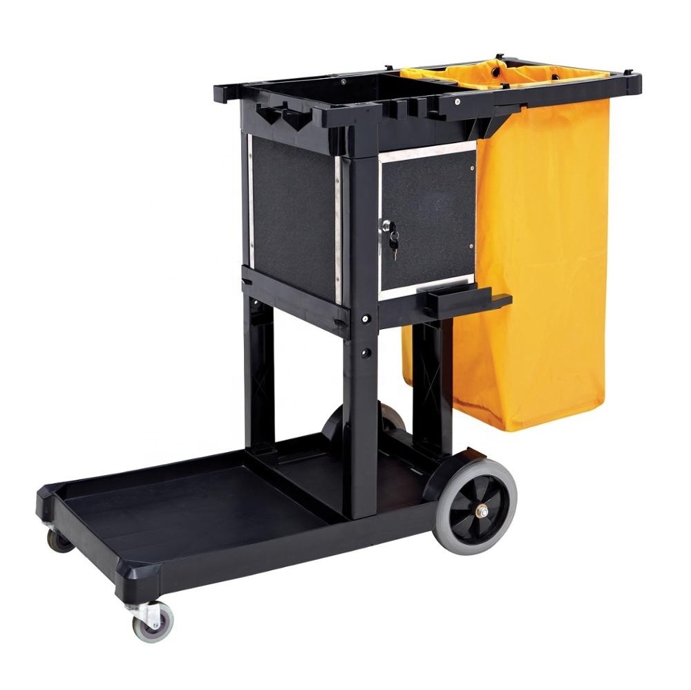 Universe Janitorial Cleaning Cart Rolling Utility Trolley Cart With Key-Locking Cabinet for Room Service Hotel Restaurant Office