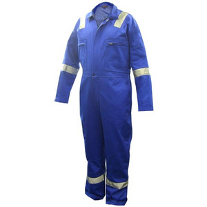 FR Reflective Stripe Clothing Oem&odm Cotton Material Navy Blue Overall Safety Coveralls Hi Vis With Men Workers Uniform