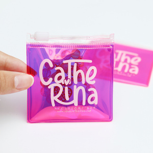 Mini Pink clear Pvc Recyclable Printed jewelry packing zipper bag with printing logo