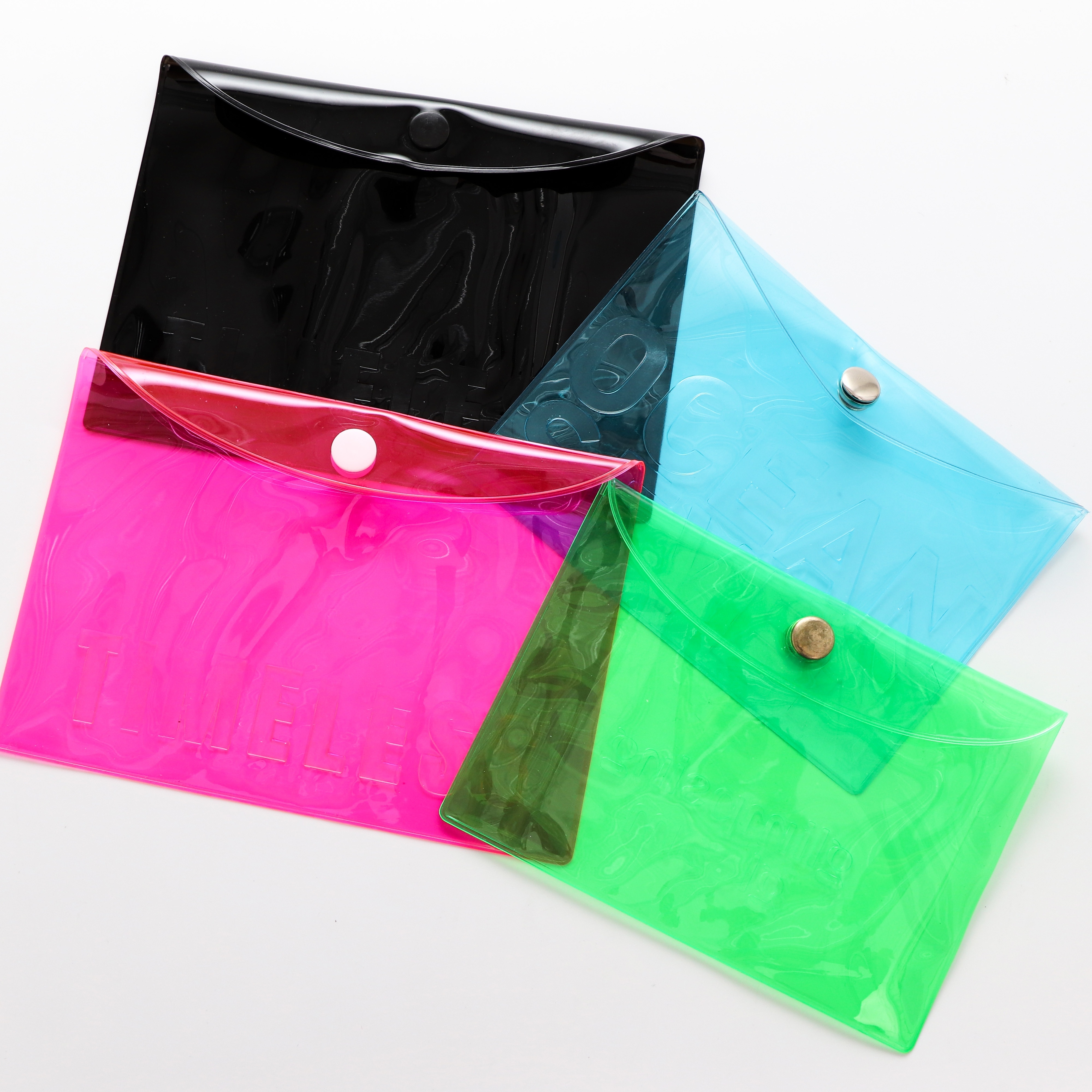 Colorful Clear Custom Logo Print Envelope Pouch PVC Zip Lock Packaging Plastic Transparent Bag with Snap