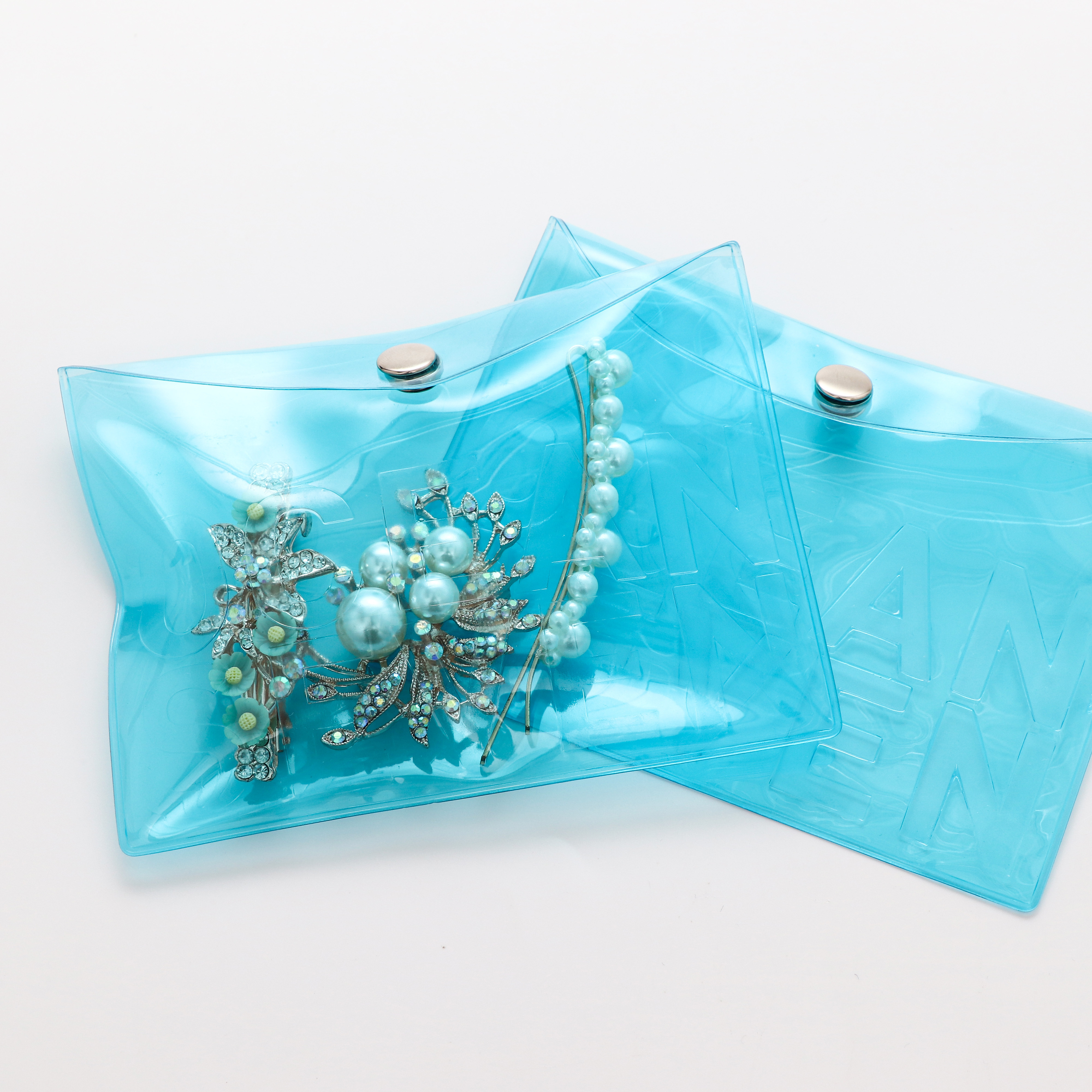 Colorful Clear Custom Logo Print Envelope Pouch PVC Zip Lock Packaging Plastic Transparent Bag with Snap