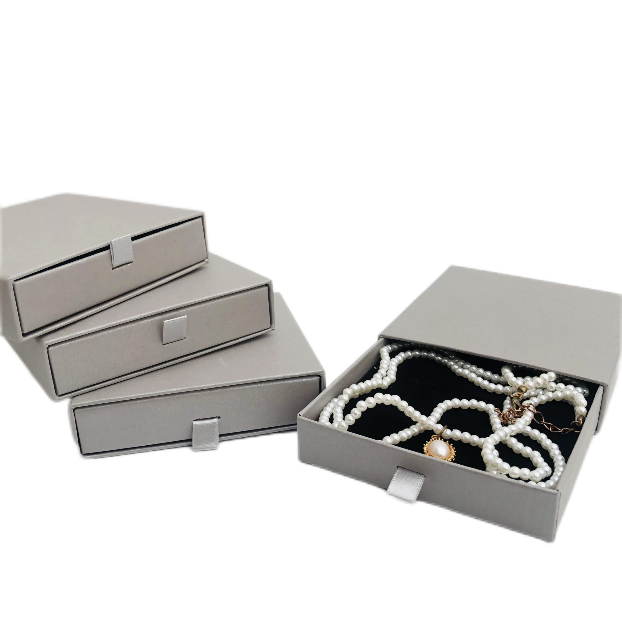 Custom pure colour slide drawer box with foam insert soft touch fashionring jewelry packaging gray paper box