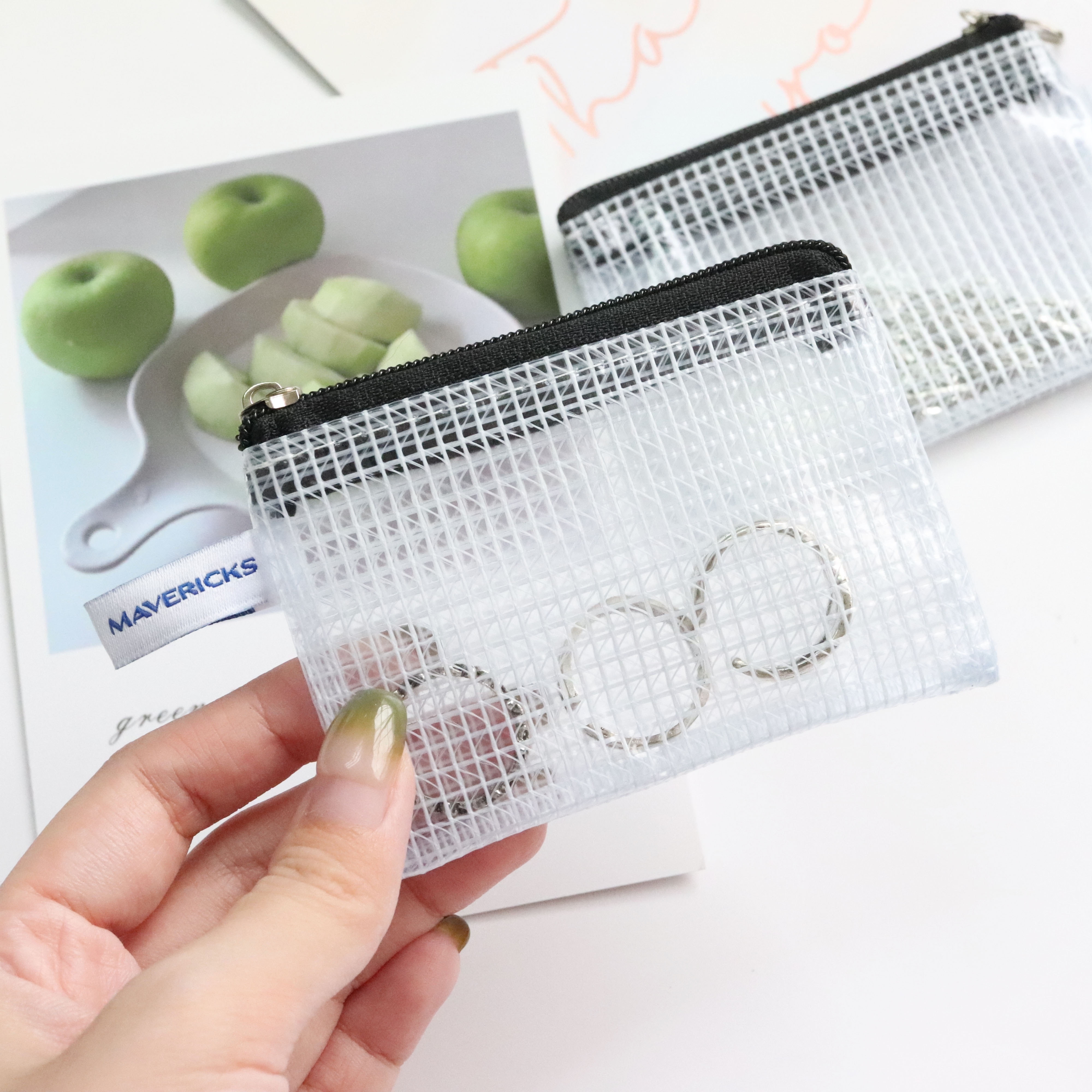 Durable Color Mesh Bags for Makeup Cosmetic Travel Data cable charger Storage Bags Mesh Zipper Pouch Pencil Case