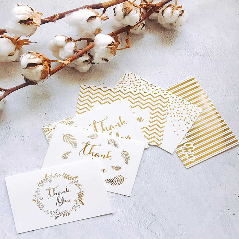 custom logo Luxury Gold Foil Greeting Card Business Birthday Thanksgiving Cards Thank You Cards