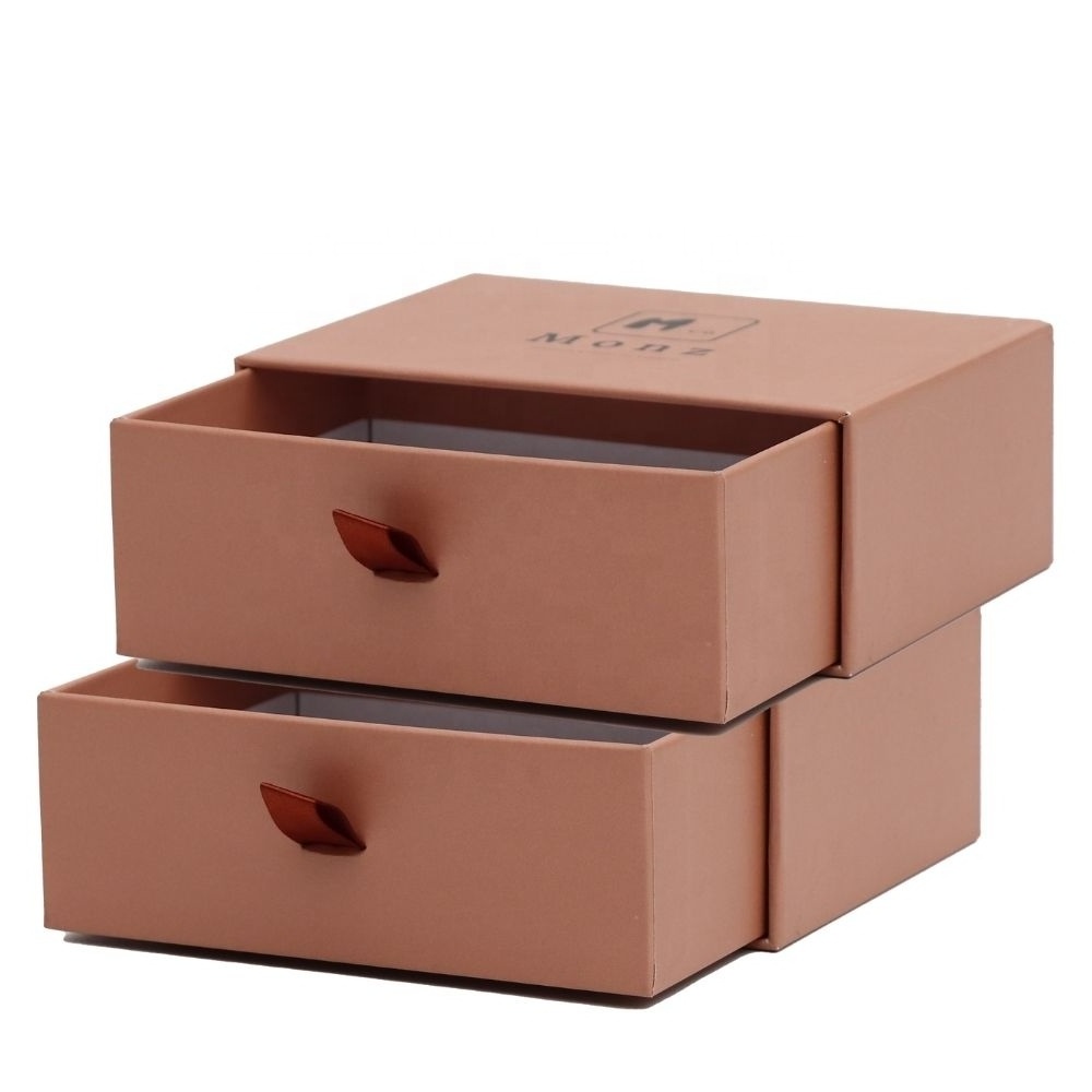 Luxury Brown Drawer Box Customized Jewelry Box with Foam Insert Holder High End Paper Cardboard Box for Jewelry Set