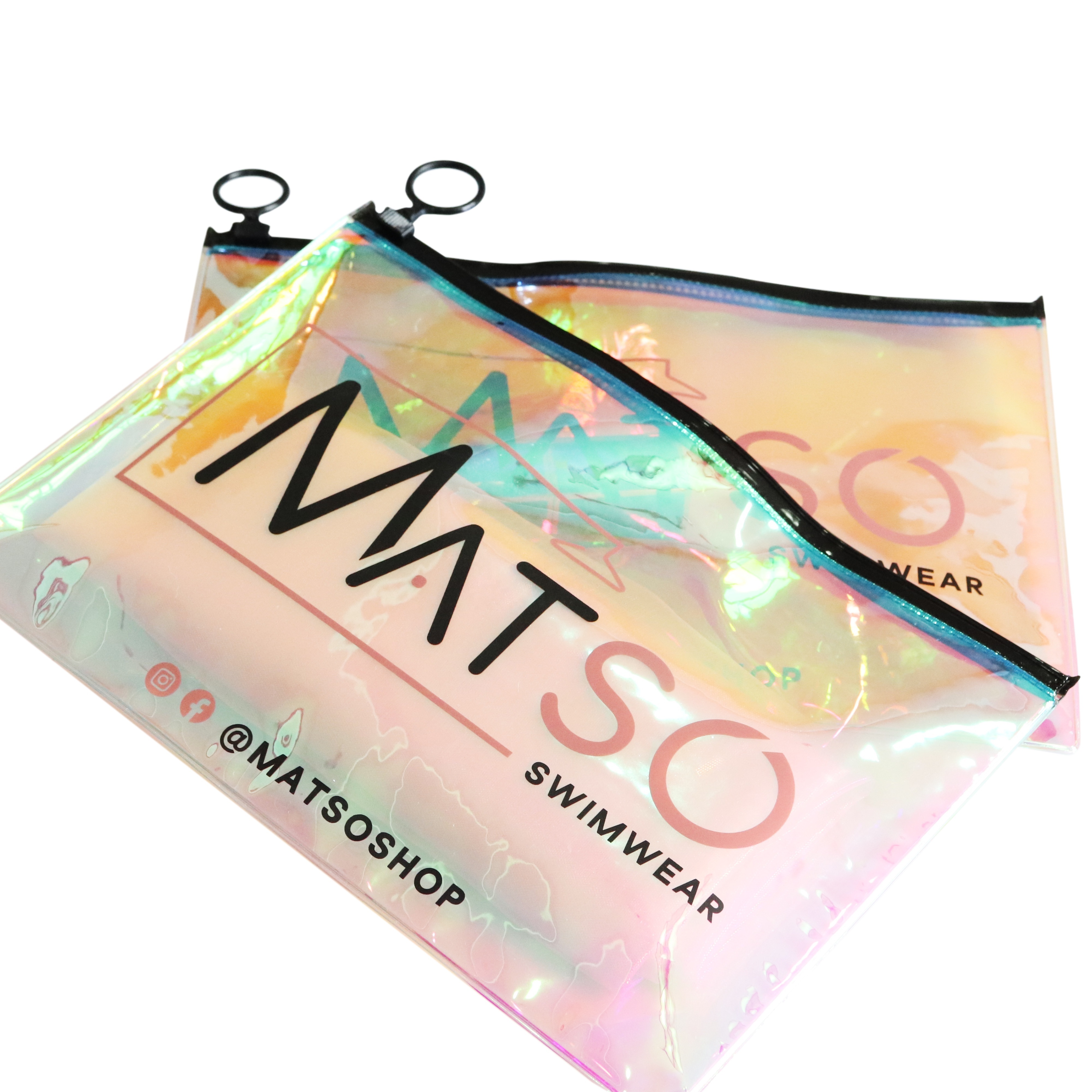 Custom clear PVC holographic shinny plastic biodegradable zipper pouch for swimwear bikini beachwear packaging ziplock bag