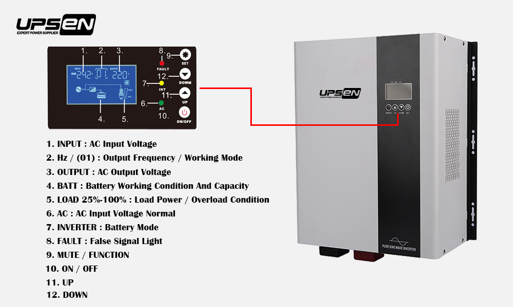 5kw 12V / 24V DC to 220VAC 3000 watt pure sine wave hybrid solar inverter with battery charger for car air conditioners