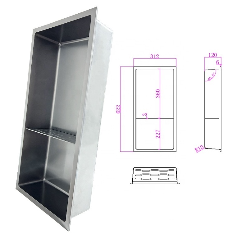 Golden Customized 304 Stainless Steel Brushed Double Bathroom Niche Shower Niche