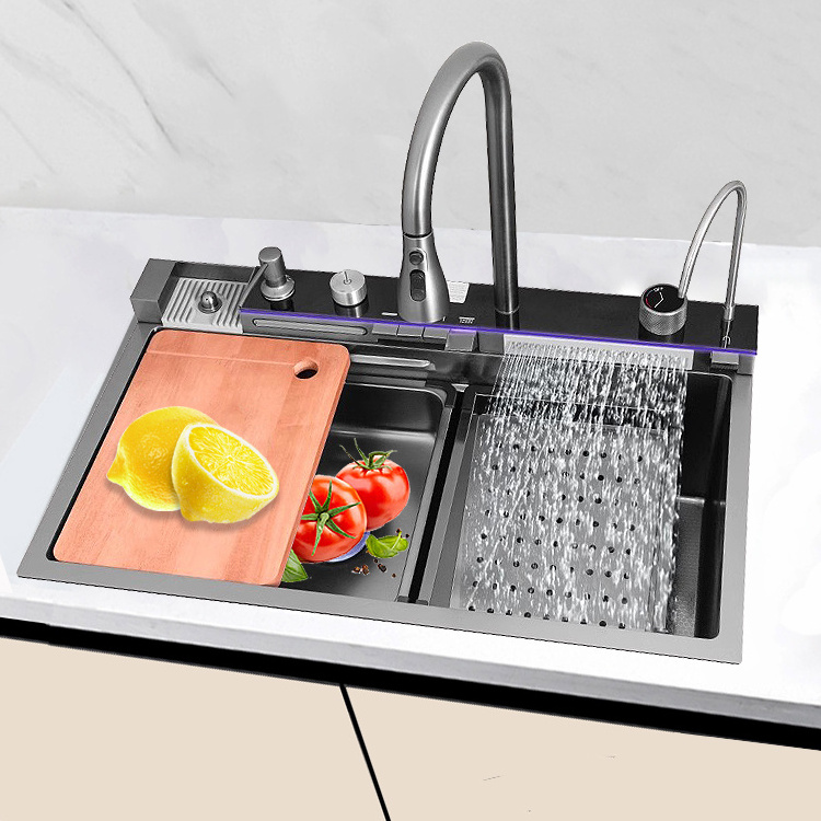 SUS304 Feiyu Waterfall multifunctional kitchen sink with button washer and soap dispenser sold directly by the manufacturer