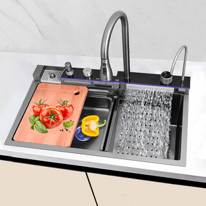 SUS 304 Thickened Boutique New Multi functional Rain Sink with Atmosphere Light Cupwasher Kitchen Single Sink