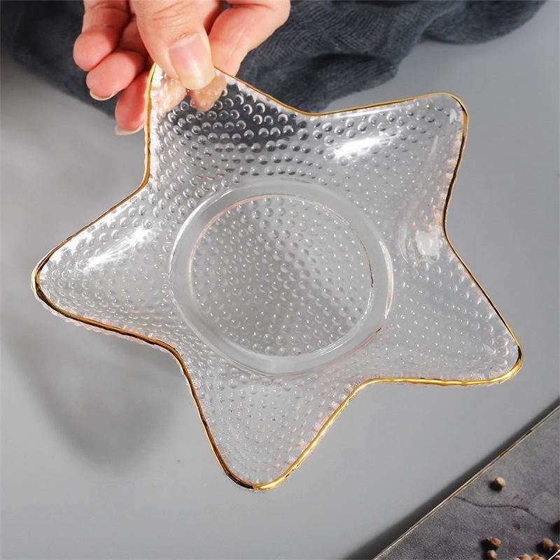 Decoration Transparent Clear Glass Plate Dessert Charger Plates With Gold Rim