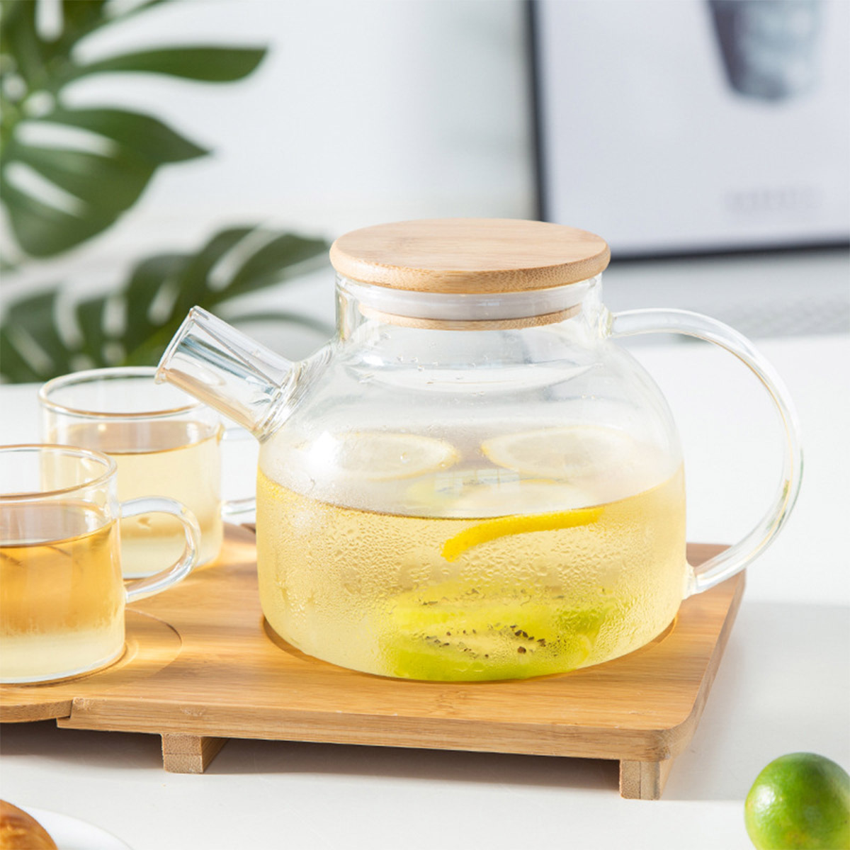 Household Transparent High-borosilicate Glass Bamboo Cover Large-capacity Glass Teapot Thickened and Heat-resistant