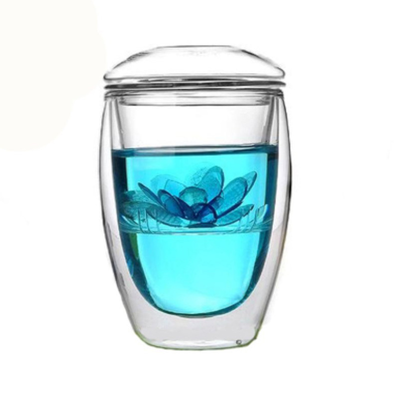 Double Wall Glass Bottle Tea Pot With Lid  Infuser Double Insulated Glass Tea Bottle with Tea Strainer