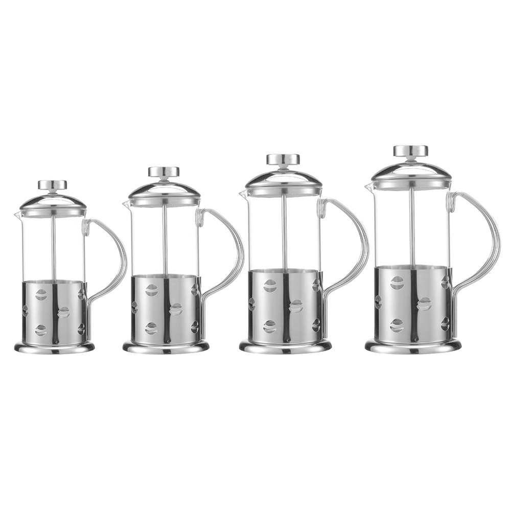 French Press Coffee Tea Maker Heat Resistant Borosilicate Glass Pot with 304 Stainless-Steel Lid Presser and Frame