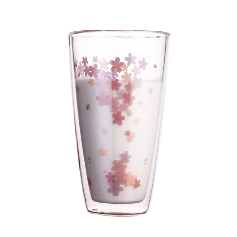 Cherry Blossoms Double Wall Glass Tea Cup Milk Drink Cup