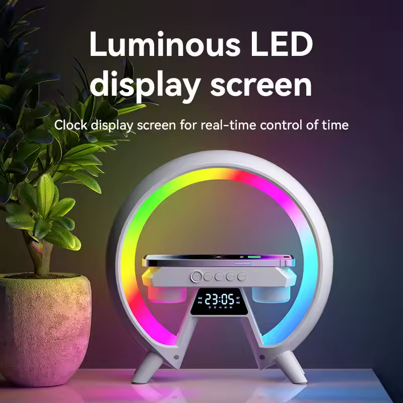 Newly Alarm Clock Mini Smart Portable Speakers With Colorful Night Light Multifunction Fast Mobile Phone Wireless Chargers