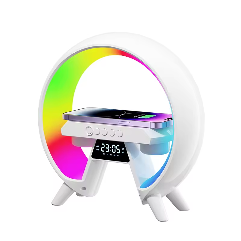 Newly Alarm Clock Mini Smart Portable Speakers With Colorful Night Light Multifunction Fast Mobile Phone Wireless Chargers