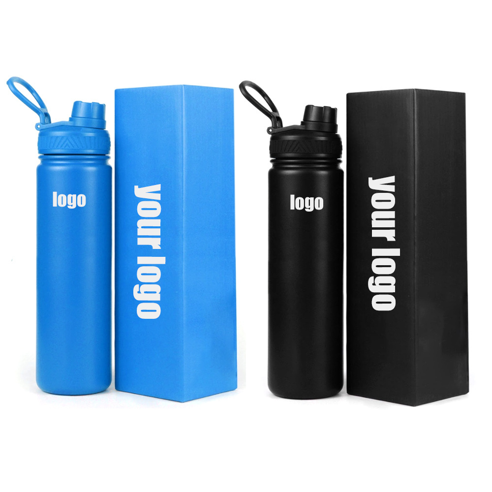 Customized logo small mouth 500ml 650ml 2.2 litre 18 oz 24oz bpa free straw 2 lids sports 18/8 stainless steel water bottle cold