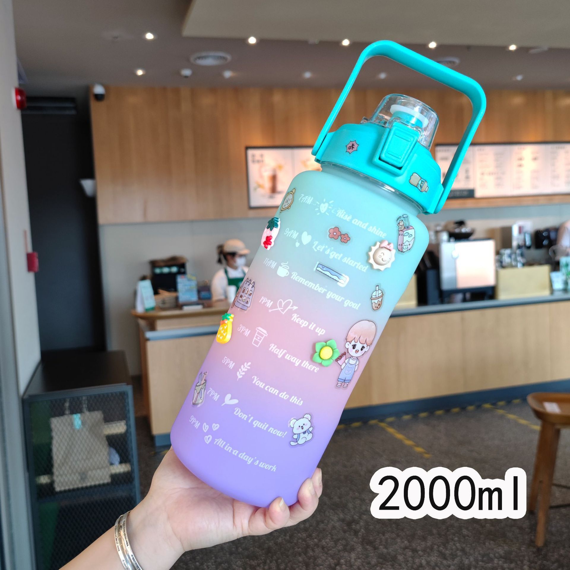 botella de agua motivadora fitness PC 2l pastel water bottle cover large capacity motivational 2 lts with straw and sticker