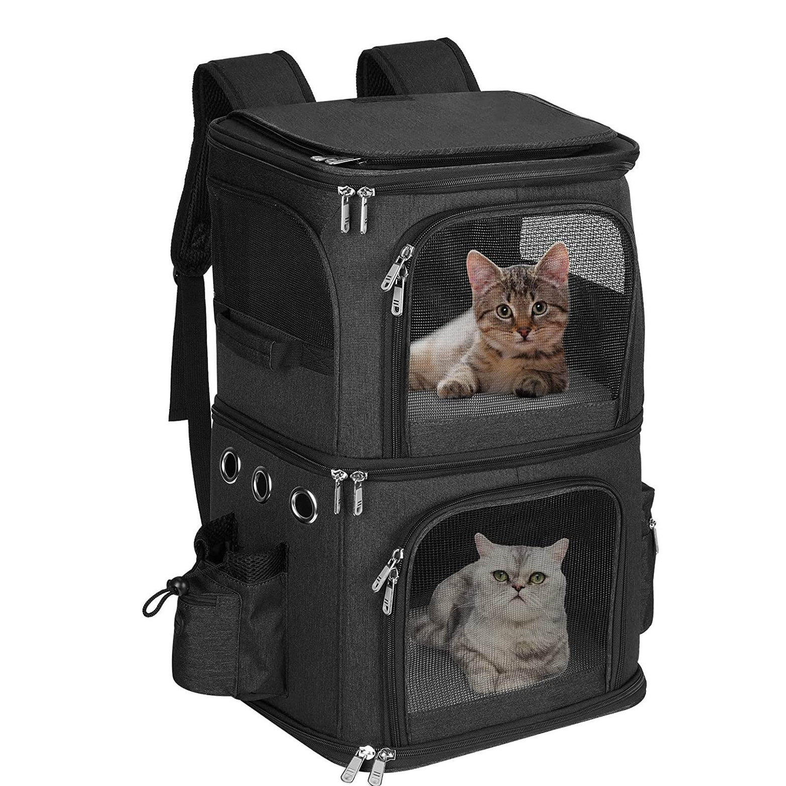 Double-Compartment Pet Carrier Backpack for Small Cats and Dogs, Cat Travel Carrier for 2 Cats, Perfect for Traveling/Hiking /Ca