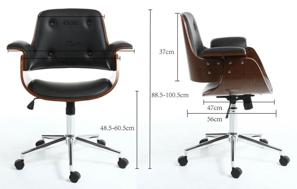 Adjustable Height Selling Wheels Walnut Wood Office Chairs Bentwood Leather Recliner Chair