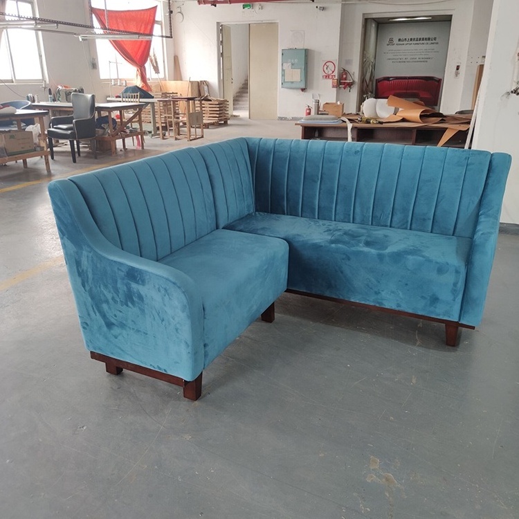 (SP-KS399) Commercial custom made high back booth velvet fabric L shaped sectional salon bench sofa