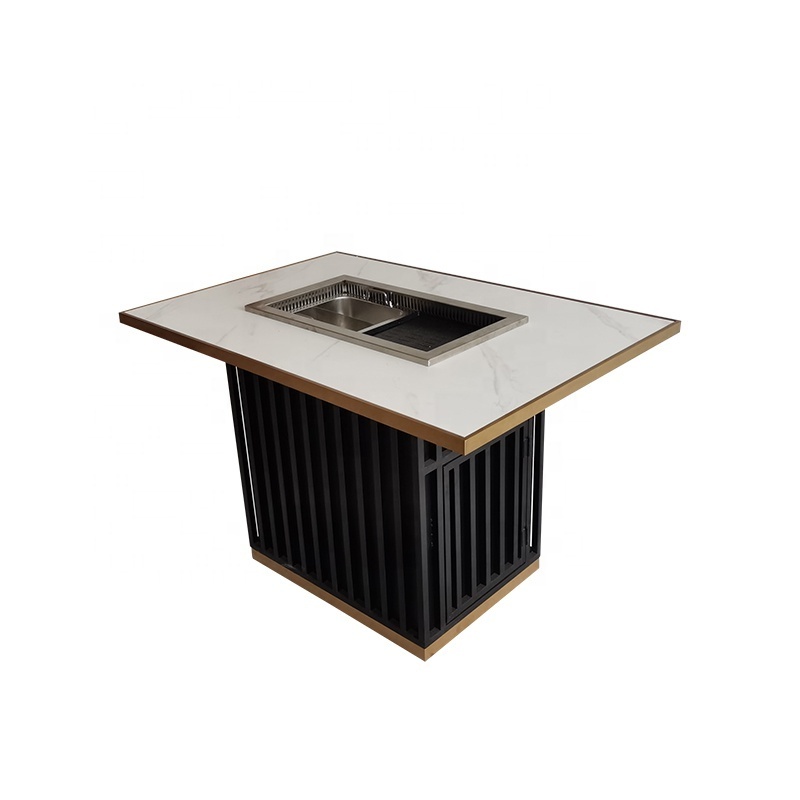 (SP-RT229) Custom Sintered Stone Metal Restaurant Table Square Oem Cheap Commercial Smokeless Hot Pot Table