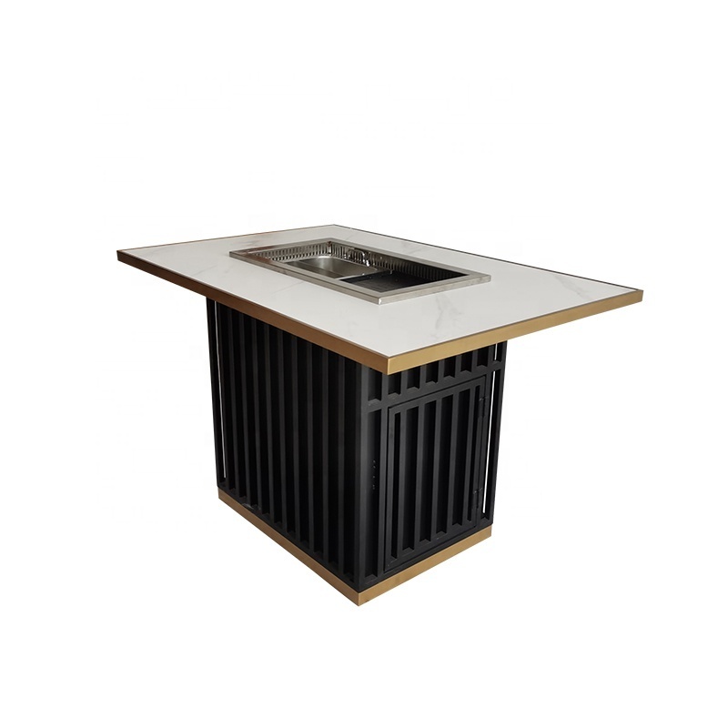 (SP-RT229) Custom Sintered Stone Metal Restaurant Table Square Oem Cheap Commercial Smokeless Hot Pot Table