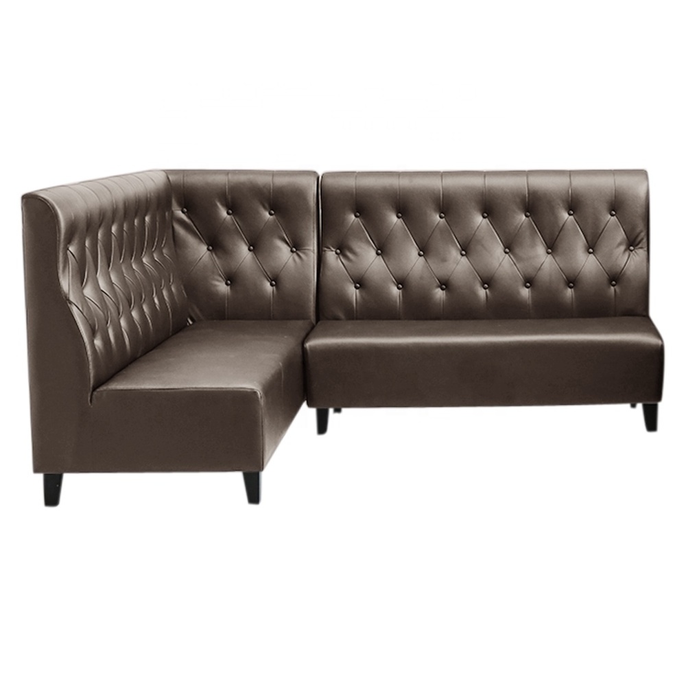 (SP-KS369) Commercial custom made high back booth leather L shaped sectional salon bench sofa