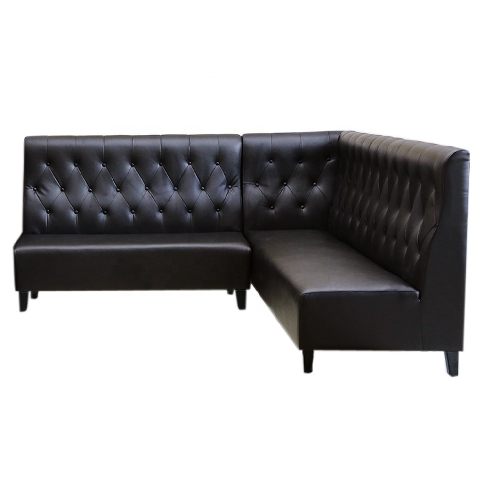 (SP-KS369) Commercial custom made high back booth leather L shaped sectional salon bench sofa