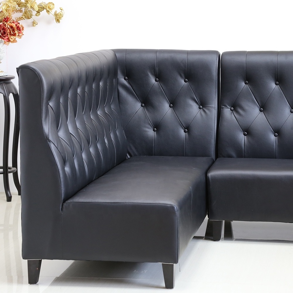 (SP-KS369) Commercial custom made high back booth leather L shaped sectional salon bench sofa