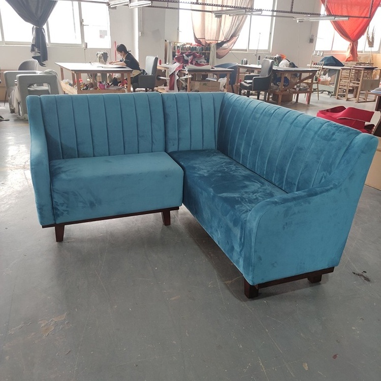 (SP-KS399) Commercial custom made high back booth velvet fabric L shaped sectional salon bench sofa