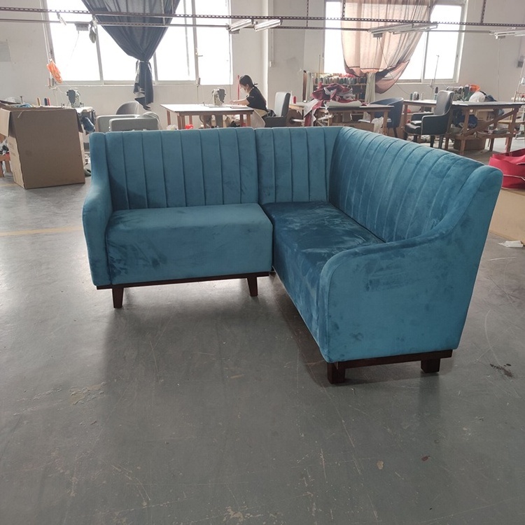 (SP-KS399) Commercial custom made high back booth velvet fabric L shaped sectional salon bench sofa