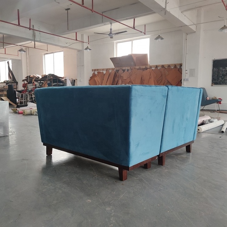 (SP-KS399) Commercial custom made high back booth velvet fabric L shaped sectional salon bench sofa