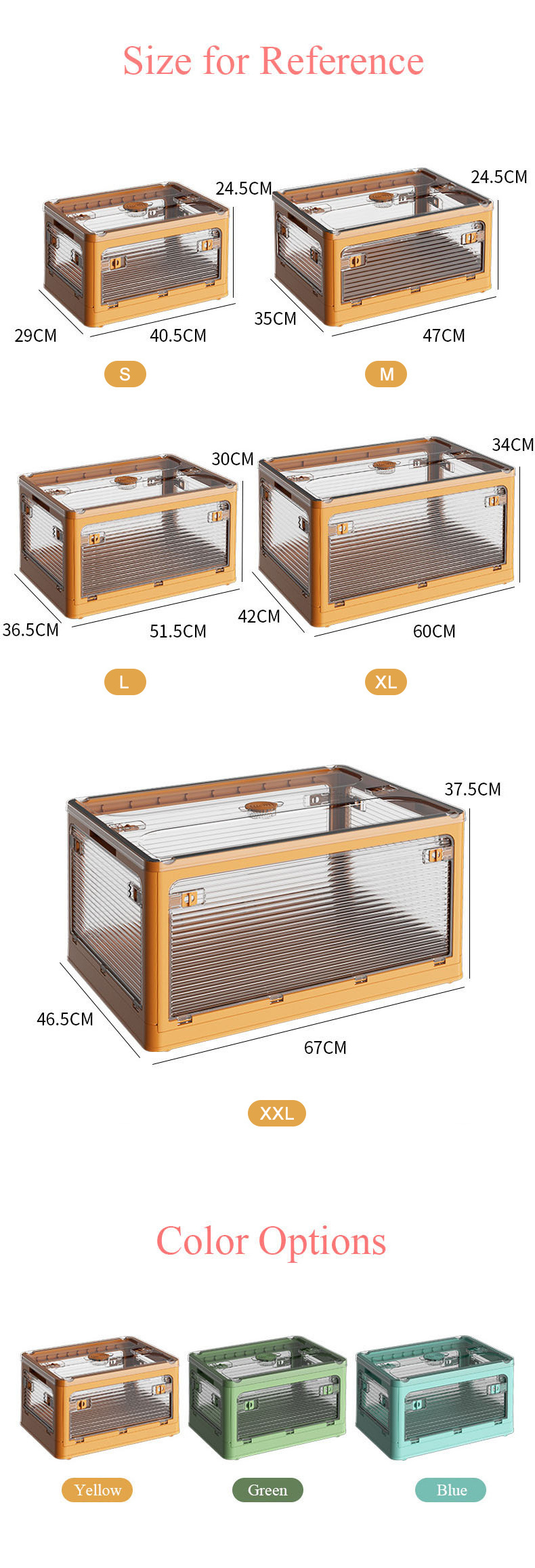 Clear Plastic Storage Box with Lid Wheels Collapsible Bins with Five Doors Stackable Container Foldable Car Trunk Organizer