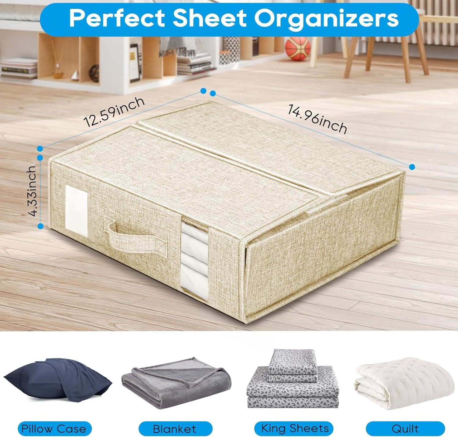 Closet Organizer for Bedding Clothes Blankets Bed Sheet Set Organizer Foldable Storage Box for Duvet Cover with Zipper