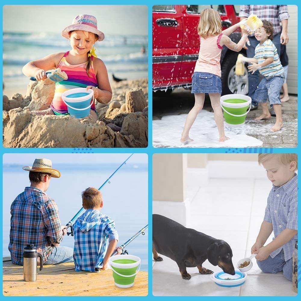 1.5L Portable Collapsible  Round Plastic Silicone beach bucket and shovel for kids Camping Beach Gardening Fishing