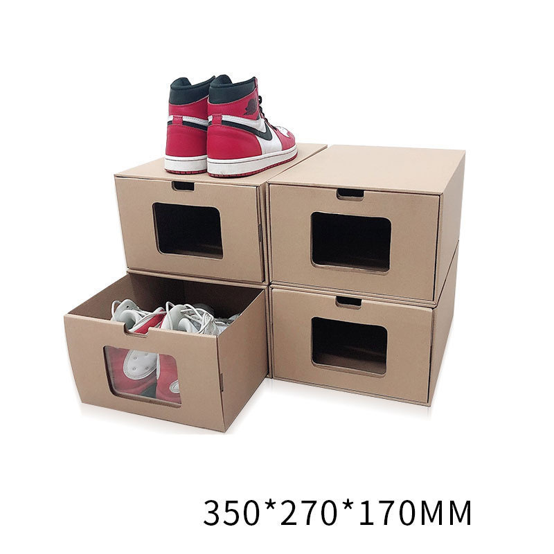 Wholesale stackable cardboard drawer kraft paper eco friendly storage box shoe box organizer transparent visible window