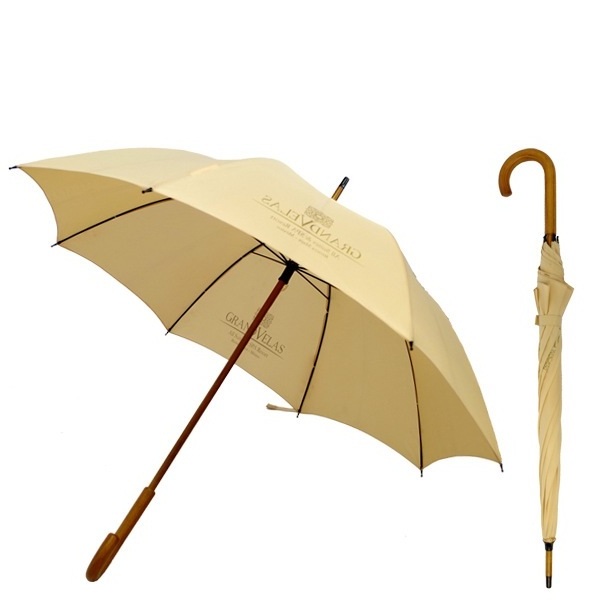 Custom wooden handle umbrella  with logo printing solid wood curved handle straight umbrella