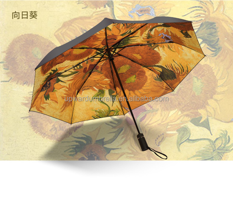 Auto umbrella with painted custom automatic umbrella 3 folding designed umbrella