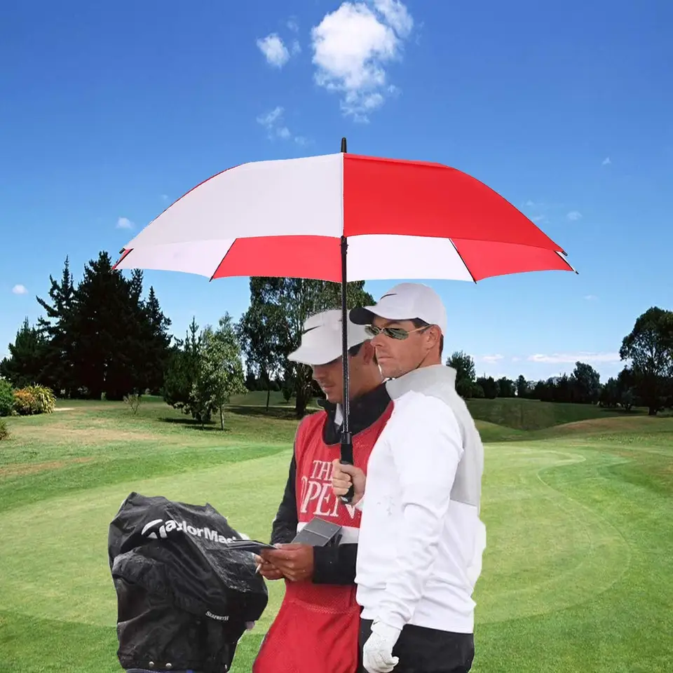 Custom print strong windproof promotional market straight golf umbrella