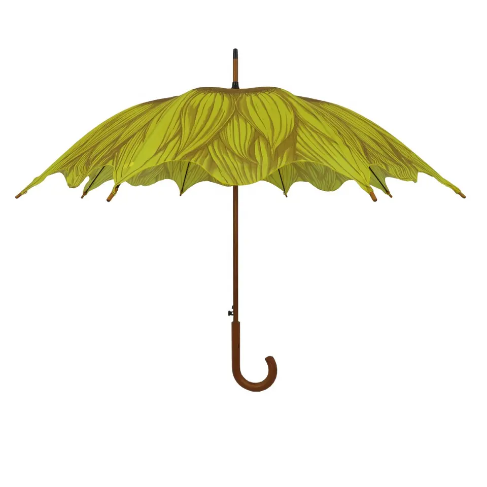 Commercial wooden handle umbrella luxury rain digital printing flower umbrella