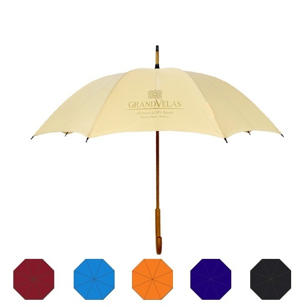 Custom wooden handle umbrella  with logo printing solid wood curved handle straight umbrella