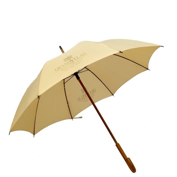 Custom wooden handle umbrella  with logo printing solid wood curved handle straight umbrella