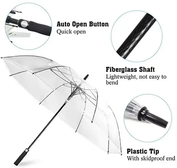 62 Inch Clear Golf Umbrella Transparent Wedding Auto Open Extra Large Stick Umbrella Oversized Umbrellas for Rain