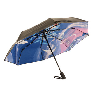 Foldable umbrellas automatic with logo prints automatic black coated uv umbrellas for adults custom photo umbrella