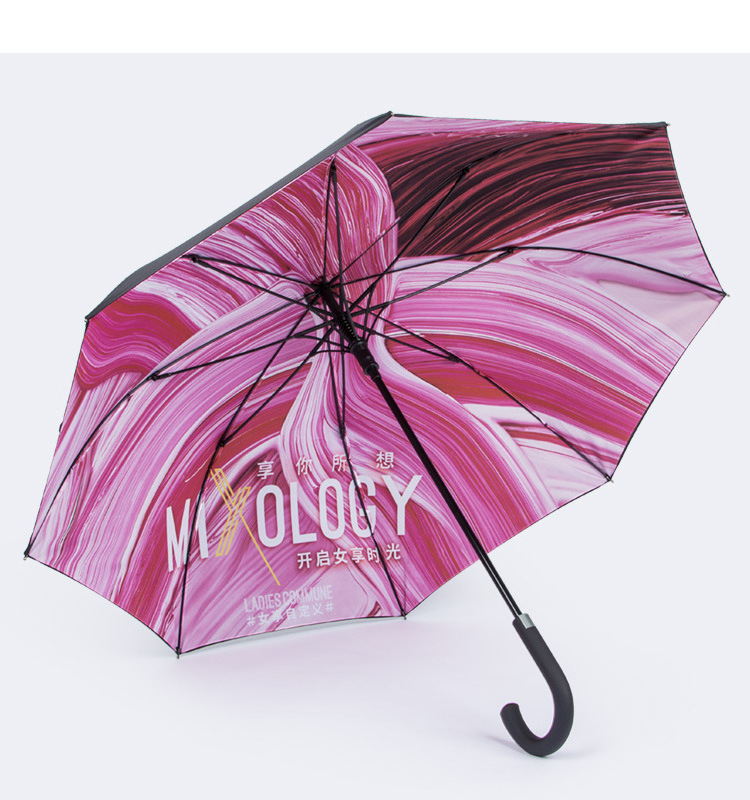 Hot selling double layers straight umbrella flower print inside umbrella j shaped handle umbrella windproof