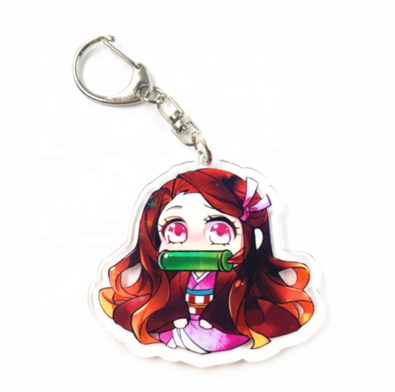 Promotional gift custom anime charm clear blanks hotel keychain,glitter epoxy/ hologram printed cartoon anime keychain